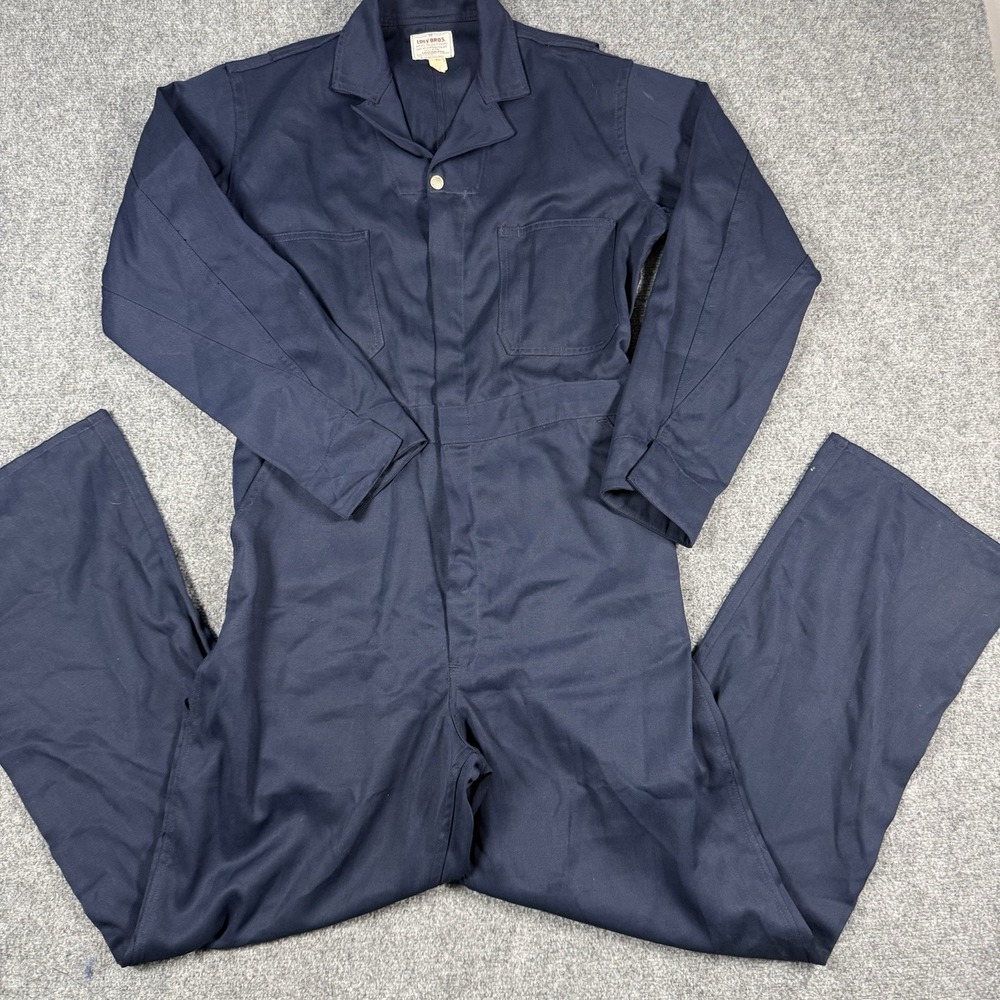 VTG NOS Loev Bros Coveralls Mens 38 Long Navy Work Boiler Suit Jumpsuit Talon